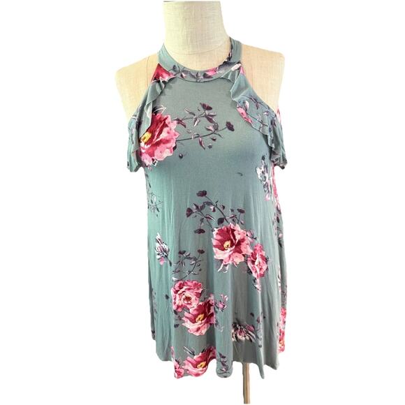 Pomelo Tank Top Womens Large Gray Floral Sleeveless Ruffle Pullover Outdoor - Picture 1 of 8